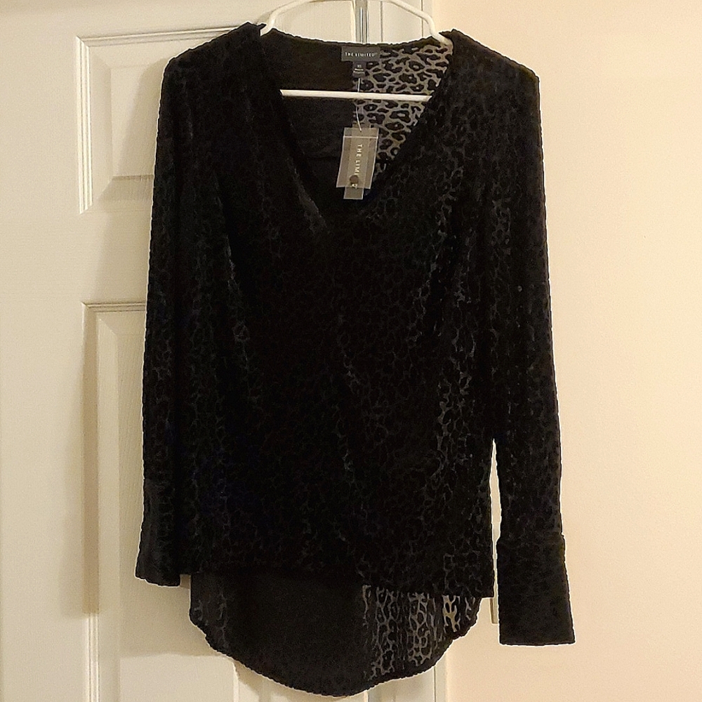 The Limited size XS sheer long sleeve blouse in black leopard print